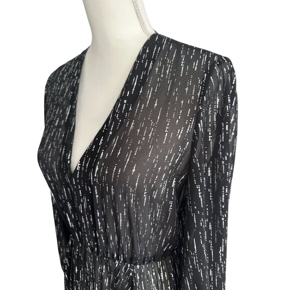 MAJE Black Sheet Metallic Long Sleeve Black Maxi Dress Size 40 / US Large - Picture 2 of 10